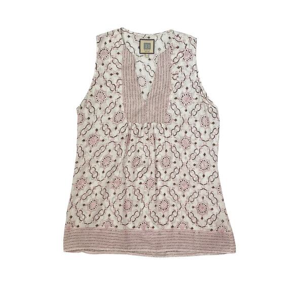 Bell Sleeveless Blouse - Top - Tank - White & Pink - Size L - Picture 1 of 4